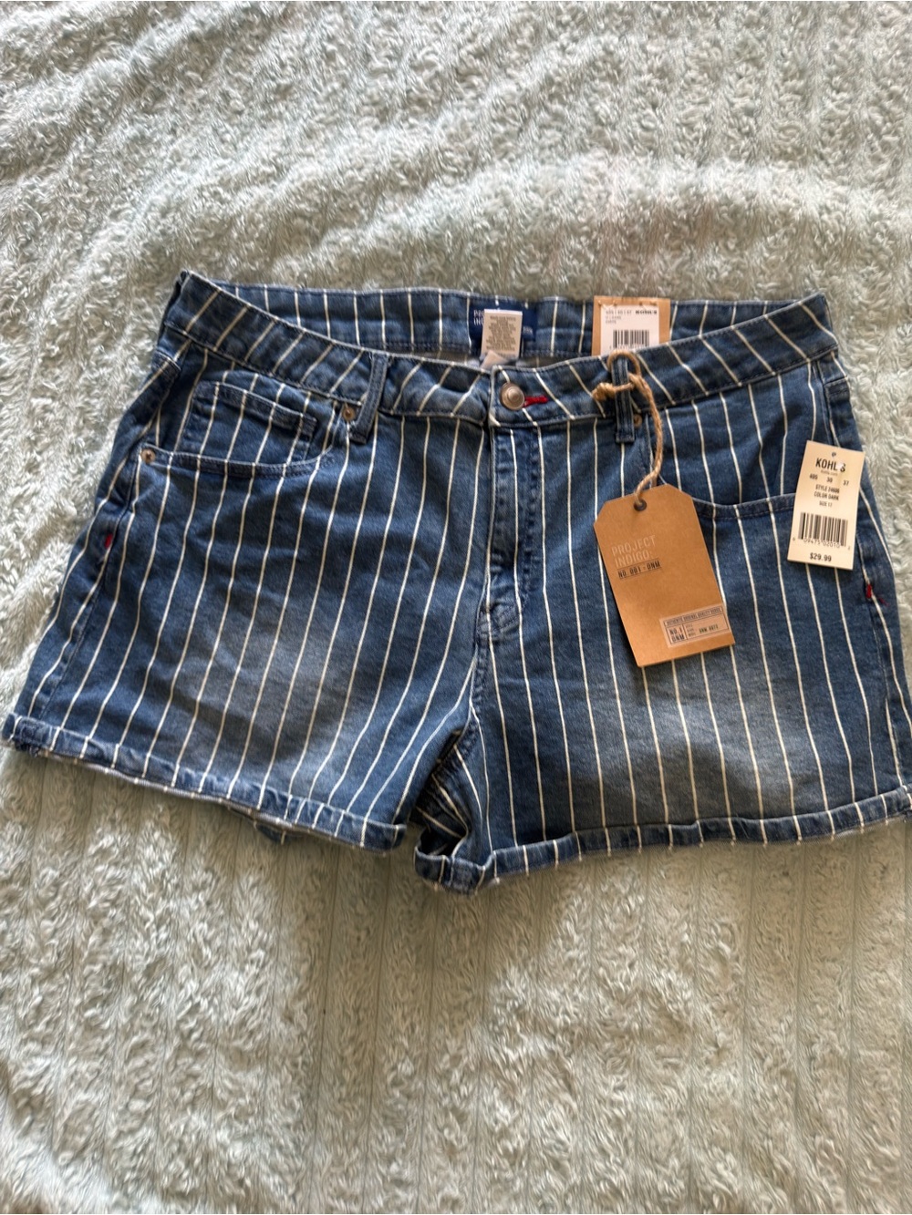 Kohl's Striped Blue Denim Jean Shorts for Women